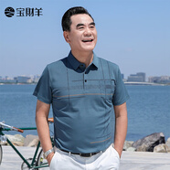 寶財羊短袖T恤男夏季新款真口袋男士POLO衫爸爸夏裝休閑上衣薄款 藍(lán)色 S 165【適合100斤到120斤】