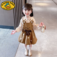 G.DUCKKIDS女童秋裝連衣裙洋氣時(shí)髦兒童兩件套裝公主裙子女寶寶春秋季背帶裙 咖色 90
