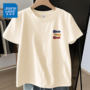 真維斯（JEANSWEST）簡約短袖女士夏季衣服2025新款純棉百搭寬松半袖體恤女裝顯瘦t恤 米色 三種情緒_K M