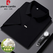 皮爾卡丹（pierre cardin）桑蠶絲短袖T恤polo衫男2025夏季薄款商務(wù)休閑純色免燙無痕T恤衫男 黑色 父親節(jié)禮物 XL 175