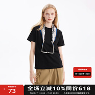 BASIC HOUSE/百家好白色純t恤女2024夏季新款正肩打底百搭洋氣寬松短袖女 黑色Y領(lǐng) M