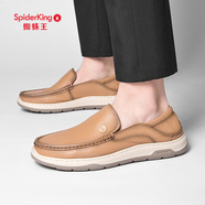 蜘蛛王男鞋春季商務(wù)休閑皮鞋男士英倫風(fēng)樂(lè)福鞋復(fù)古一腳蹬單鞋低幫工裝鞋 土黃色 38