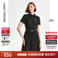 朗姿【尖貨補(bǔ)單】黑白色顯瘦輕禮服襯衫連衣裙女夏新款復(fù)古小黑裙裙子 黑色2 M 160/80A
