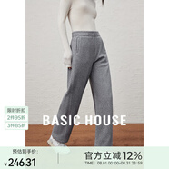 Basic House/百家好秋冬加絨加厚保暖時尚直筒修身休閑褲女秋冬松緊腰長褲 灰色 28L碼 110-120斤 卡碼拍小