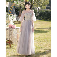 酷章（KUZHANG）酷章伴娘服女2025新款仙氣灰色結(jié)婚小眾姐妹團(tuán)紗裙平時(shí)可穿春夏季 淺灰色C版長款 XS