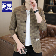 羅蒙（ROMON）針織衫外套男士春秋季新款翻領(lǐng)韓版休閑薄款爸爸裝開衫毛衣夾克潮 卡其色 XL 120-135斤