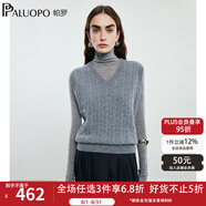 帕羅（PALUOPO）100%純羊毛毛衣v領(lǐng)馬甲背心女秋冬新款絞花外穿無袖坎肩毛衣外套 新中灰 S 95