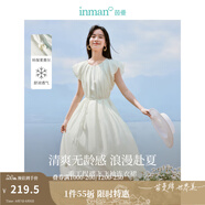 茵曼（INMAN）萊賽爾法式連衣裙2025夏女裝新品花苞袖花型腰帶收腰顯瘦長裙子 奶油白 M