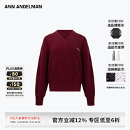 ANN ANDELMAN【精選6折】明星同款深紅色針織內(nèi)搭長袖寬松V領(lǐng)套頭毛衣 深紅色 S
