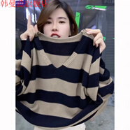 韓曼蕊高端歐洲站早秋條紋針織衫女V領(lǐng)長(cháng)袖 黑條 M 80-100斤