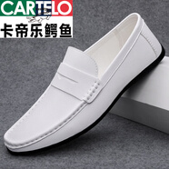 卡帝樂(lè)鱷魚（CARTELO）男鞋2025夏季新款鏤空洞洞網(wǎng)眼皮鞋軟底商務(wù)休閑鞋透氣白色豆豆鞋 1805白色【四季款】 40 【標(biāo)準(zhǔn)皮鞋碼】