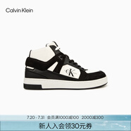 Calvin KleinJeans男士ck復古潮流撞色皮革拼接中幫籃球鞋運動鞋禮物YM01109 0GM-太空黑/月光白 41