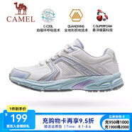 駱駝慢跑鞋男[光躍]透氣緩震抓地復(fù)古運(yùn)動慢跑鞋女 K24B097048，象牙白/楊絮紫/藍(lán) ，女 35