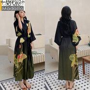莫代爾冰絲睡袍女夏薄款國風(fēng)復古日式漢服晨袍睡衣浴袍衣長(cháng)款公主家居服 橫塘溪客 M 均大碼 168c以上，120-180斤