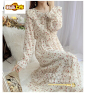 皮爾卡丹（pierre cardin）娃娃領(lǐng)碎花雪紡連衣裙女長(cháng)袖2021春裝新款淑女風(fēng)溫柔氣質(zhì)仙女裙子 長(cháng)袖米杏小花 M