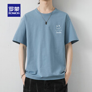 羅蒙T恤男新款純棉短袖2025夏季潮流冰絲圓領(lǐng)笑臉半袖體恤學(xué)生上衣服 3066霧藍(lán) XL （120-140斤）