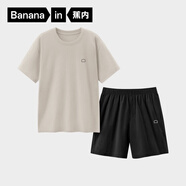 蕉內（Bananain）王一博同款305H純棉睡衣男女士100%棉情侶家居服短袖短褲套裝夏季 【短褲款素色-男】茶灰 M