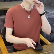浩遠(yuǎn)2025夏季短袖t恤男薄款半袖圓領(lǐng)純色短袖打底衫夏裝 紅色 L （105-120斤）