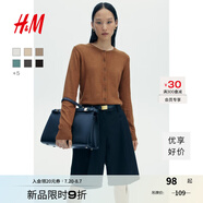H&M女裝毛針織衫夏季慵懶風(fēng)圓領(lǐng)長(zhǎng)袖打底衫短款外套0579541 棕色 S 160/88