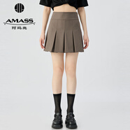 阿瑪施（AMASS）女裝新款簡(jiǎn)約百搭羊毛A字半身百褶短裙5200471 淺咖 XL (5碼)
