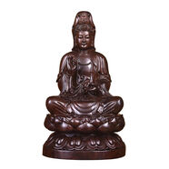 木雕觀(guān)音佛像擺件實(shí)木坐蓮觀(guān)世音菩薩供奉客廳鎮宅實(shí)木花梨工藝品 黑檀精雕高20cm