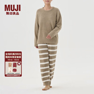 無印良品（MUJI）女式 發(fā)熱毛毛紗 家居長褲女士睡褲褲子冬季款 FD30CC4A 棕色條紋 S-M(160/66A)