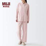 無(wú)印良品 MUJI 女式無(wú)側(cè)縫雙層紗織睡衣純棉全棉 FDA20C1A 女士家居服套裝 粉紅色格紋 S-M