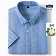 花花公子新疆棉男士短袖襯衫2025夏季新款爸爸裝休閑商務(wù)純棉抗皺襯衣 蘭條 S 【90-100斤】