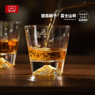 山本堂 日本進(jìn)口水杯富士山玻璃杯子家用泡茶杯威士忌酒杯水晶洋酒杯子 櫻花寬款+原裝櫻花手帕 450ml