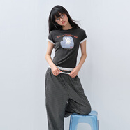 PSO Brand【商場(chǎng)同款】女裝蕾絲拼接彈力涼感針織沙發(fā)小狗T恤夏季圓領(lǐng)短袖 碳末灰 Carbon M