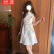 緋垚襯衫裙連衣裙女夏清純學(xué)院風(fēng)polo領(lǐng)無袖新款收腰顯瘦a字短裙子 【白色】 S