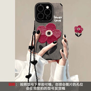 素洛適用蘋(píng)果17promax手機殼油畫(huà)紅花翻毛皮iPhone16pro高級感小眾15plus創(chuàng  )意帶手鏈14全包防摔保護套 翻毛皮灰色【春天一朵紅花】+手鏈 iPhone 16