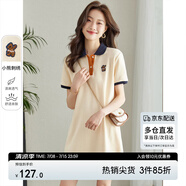 尚都比拉美式復古風小熊刺繡POLO連衣裙小個子夏季寬松顯瘦裙子 杏色 S 
