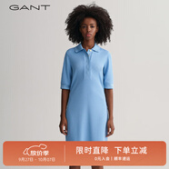GANT/甘特中長(cháng)裙多巴胺秋冬新款女士時(shí)尚五分袖Polo領(lǐng)隱藏扣連衣裙 414淡藍色 S