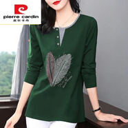皮爾卡丹（pierre cardin）品牌【撿漏】純棉長(zhǎng)袖T恤女裝秋季新款洋氣中長(zhǎng)款百搭遮肚子打底 墨綠色 3XL 建議140-160斤