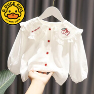 G.duck女童長(cháng)袖襯衫2023春裝新款兒童洋氣純棉繡花上衣幼兒打底開(kāi)衫 襯衣3顆櫻桃 80 cm適合身高70-80cm年齡1-2歲