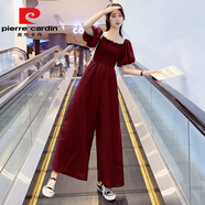 皮爾卡丹法式泡泡袖方領(lǐng)雪紡連體褲女夏超火獨(dú)特漂亮氣質(zhì)闊腿連身衣褲套裝 紅色【升級版】 XS 【90斤內(nèi)】