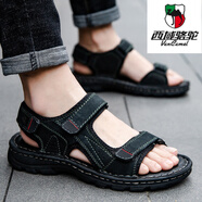 西域駱駝（VANCAMEL）新款夏季真皮涼鞋外穿男士潮流兩用涼拖鞋室外休閑沙灘鞋越南 595黑色 38