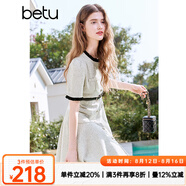 百圖betu女裝2025夏季新款連衣裙法式小香風(fēng)拼色贈(zèng)送腰帶裙子2503D06 米白 M