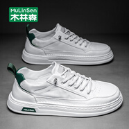 木林森（MULINSEN）男鞋夏季透氣新款休閑鞋男軟底小白鞋男潮流百搭韓版帆布板鞋子男 白綠（布面款） 39 （標(biāo)準(zhǔn)運(yùn)動(dòng)碼）
