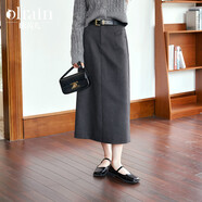 Olrain歐芮兒通勤半身裙女裝秋季氣質(zhì)中長(cháng)款鉛筆裙子 灰色 S