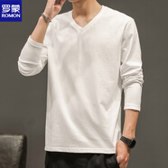 羅蒙（ROMON）男士長(zhǎng)袖T恤V領(lǐng)純色上衣服T恤內(nèi)搭純棉內(nèi)搭衣秋季男裝潮流白秋衣 V*領(lǐng)長(zhǎng)*袖白色 M
