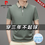 皮爾卡丹（pierre cardin）高端華格夫冰絲短袖T恤中年男士翻領(lǐng)夏季新款體恤男Polo衫爸爸裝 7605淺綠 XL 建議130-155斤