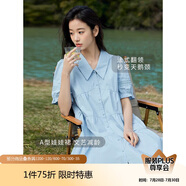 茵曼（INMAN）田園風Polo領連衣裙女裝2025夏季新品泡泡袖裙子 淺水藍-新  XL