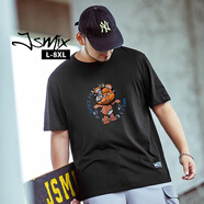Jsmix潮牌大碼男裝寬松加大立體卡通頭設(shè)計夏日美式街潮風(fēng)短袖印花T恤 黑色 常規(guī) XL 【70~85KG】