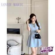 LOVER MARIE楊小卷千金風(fēng)圓領(lǐng)氣質(zhì)連衣裙女收腰時(shí)尚亮片生日禮服裙掐腰裙 藍(lán)色短袖 S 【90-100斤】