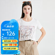 帕羅（PALUOPO）短袖印花t恤上衣女春夏含桑蠶絲韓版正肩半袖天絲小t透氣白色休閑 白色 馬頭 M (160/84A)