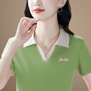 譽(yù)露 polo衫t恤女棉質(zhì)2026新款短袖夏季運動(dòng)媽裝寬松翻領(lǐng)上衣體恤女 牛油果綠 L (建議100-110斤)