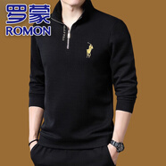 羅蒙（ROMON）春秋長(cháng)袖t恤男拉鏈半高立領(lǐng)加絨衛衣時(shí)尚休閑寬松打底體恤衫潮 黑色3067【DYHF】 M 165 建議100-120斤