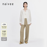 納薇（naivee）夏新款萊賽爾直筒褶皺高腰垂感寬松輕薄休閑直筒褲女 駝色 S